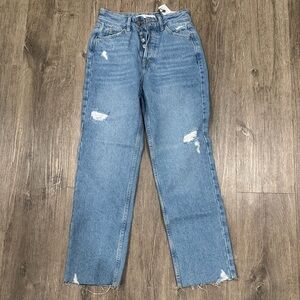 Zara Light Blue Distressed Straight Leg Jeans